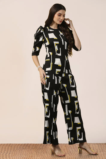 Womens Black Cotton Blend Abstract Printed co-ord Sets