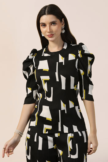 Womens Black Cotton Blend Abstract Printed co-ord Sets
