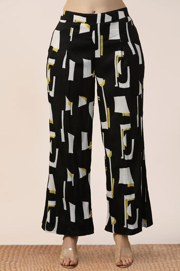 Womens Black Cotton Blend Abstract Printed co-ord Sets