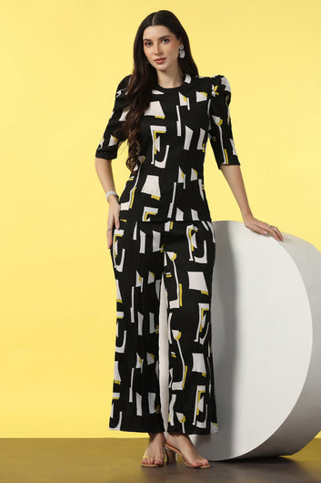 Womens Black Cotton Blend Abstract Printed co-ord Sets