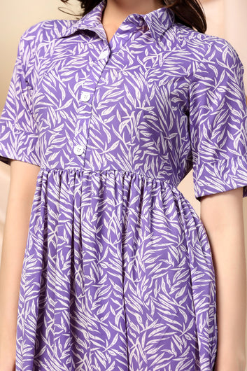 Womens Purple BSY Polyester Fashionable Printed Calf length Dress