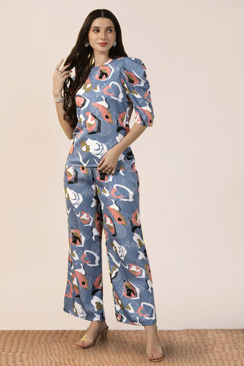 Womens Grey Cotton Blend Abstract Printed co-ord Sets