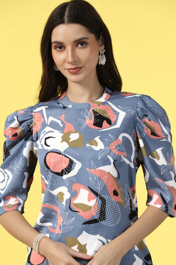 Womens Grey Cotton Blend Abstract Printed co-ord Sets