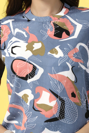 Womens Grey Cotton Blend Abstract Printed co-ord Sets