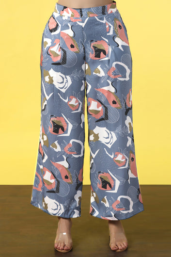 Womens Grey Cotton Blend Abstract Printed co-ord Sets