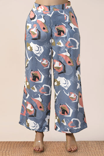 Womens Grey Cotton Blend Abstract Printed co-ord Sets