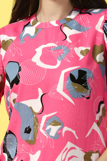 Womens Pink Cotton Blend Abstract Printed co-ord Sets