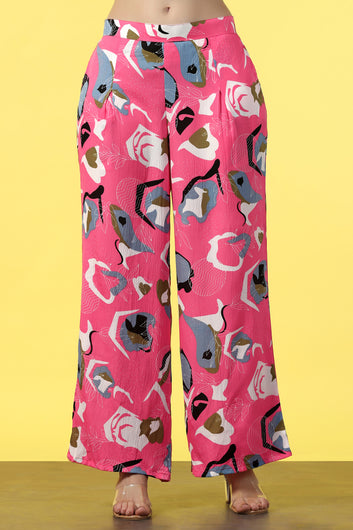 Womens Pink Cotton Blend Abstract Printed co-ord Sets