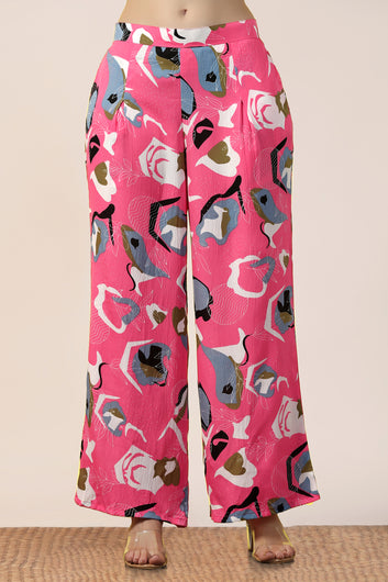 Womens Pink Cotton Blend Abstract Printed co-ord Sets