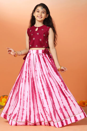 Girls Red Georgette Embroidered Redy to Wear Lehenga Choli Sets