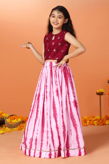 Girls Red Georgette Embroidered Redy to Wear Lehenga Choli Sets