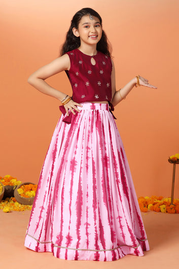 Girls Red Georgette Embroidered Redy to Wear Lehenga Choli Sets