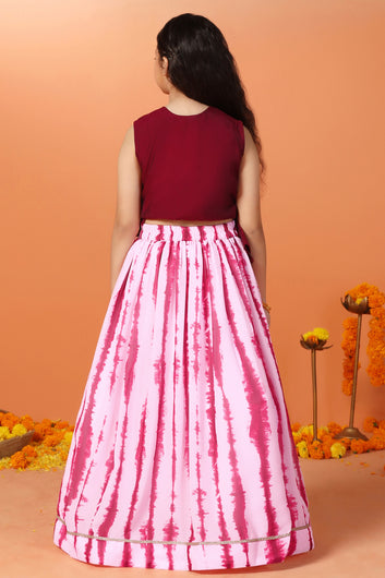 Girls Red Georgette Embroidered Redy to Wear Lehenga Choli Sets