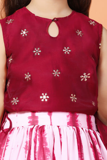 Girls Red Georgette Embroidered Redy to Wear Lehenga Choli Sets