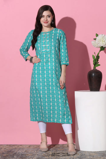 Womens Rama Cotton All-Over Printed Straight Kurta