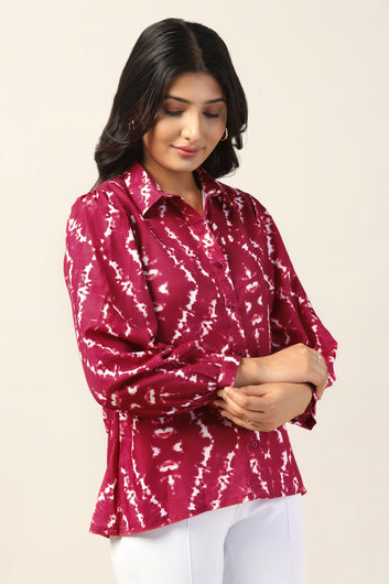 Womens Maroon Cotton Blend Tie-Dye Printed Regular Fit Shirt