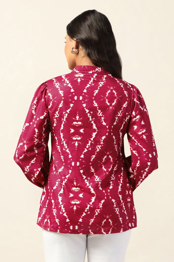 Womens Maroon Cotton Blend Tie-Dye Printed Regular Fit Shirt