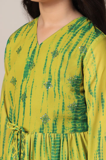 Girls Mustard Georgette Printed Kurta With Palazzo Set