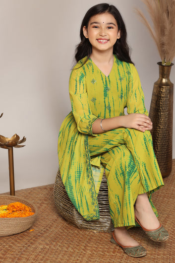 Girls Mustard Georgette Printed Kurta With Palazzo Set