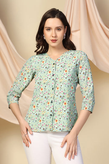 Womens Pista Lexus Checks Floral Printed Regular Top