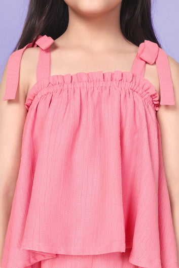 Girls Peach Solid Top with Shorts Set