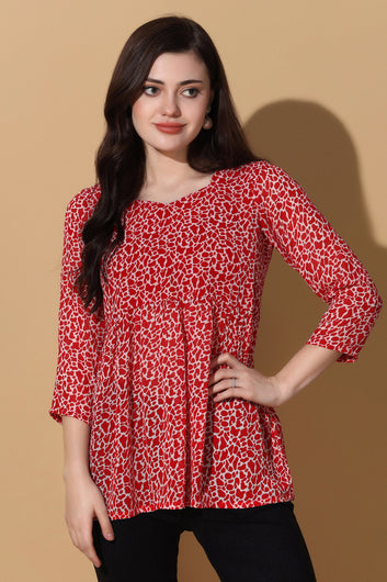 Womens Red Georgette All-Over Printed Top