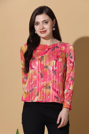 Womens Pink Georgette Floral Printed Casual Top