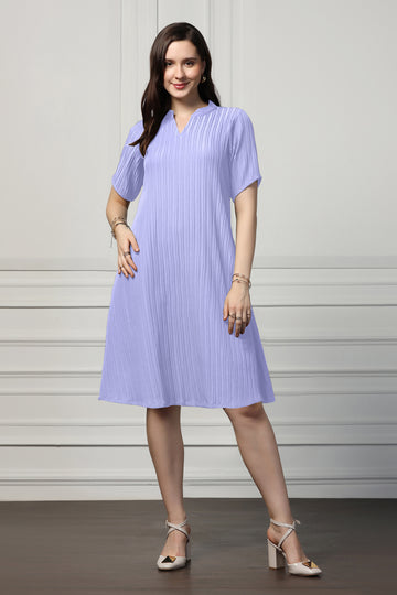 Womens Lavender Cotton Blend Solid Knee Length Western Dress