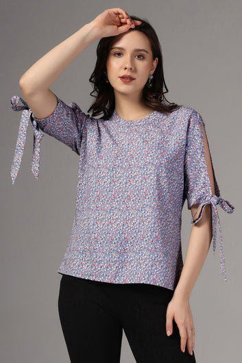 Womens Grey Floral Printed Casual Top