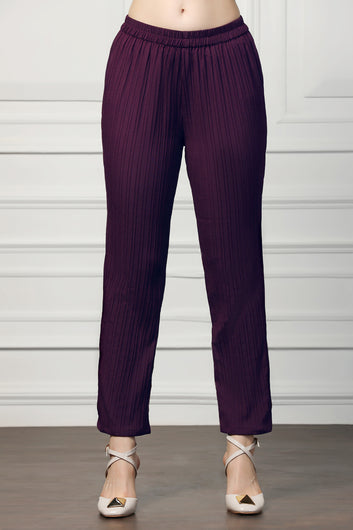 Womens Dark Purple Cotton Blend Solid Co-ords Halter Neck Top With Trouser Set