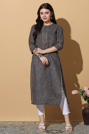 Womens Green Cotton Leheriya Printed Straight Kurta