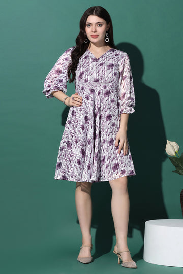 Womens Purple Georgette All-Over Printed Above Knee Length Dress