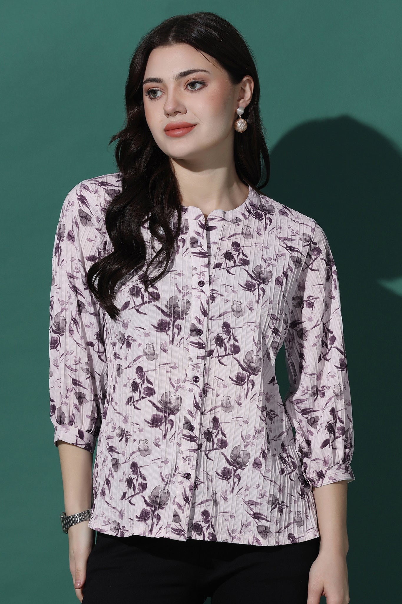 Womens White Sugarcane All-Over Floral Printed Casual Top