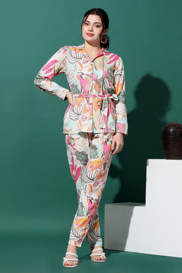 Womens Multicolor Capsule Floral Printed Top With Trouser Set