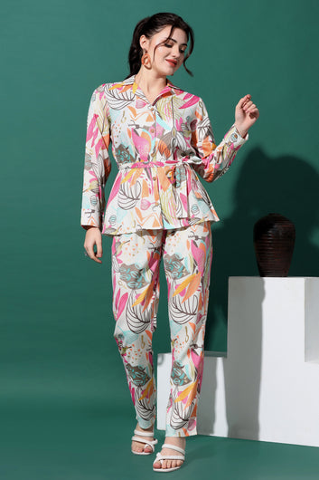 Womens Multicolor Capsule Floral Printed Top With Trouser Set