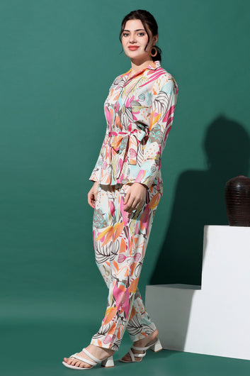 Womens Multicolor Capsule Floral Printed Top With Trouser Set