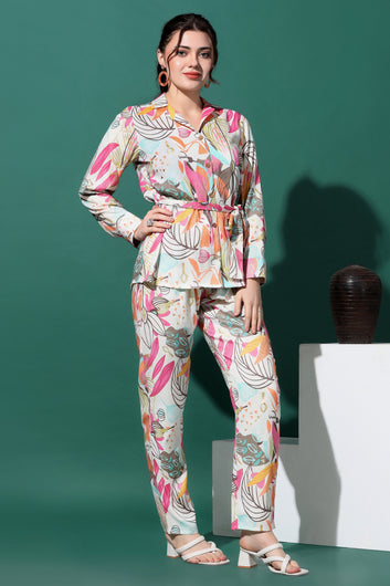 Womens Multicolor Capsule Floral Printed Top With Trouser Set