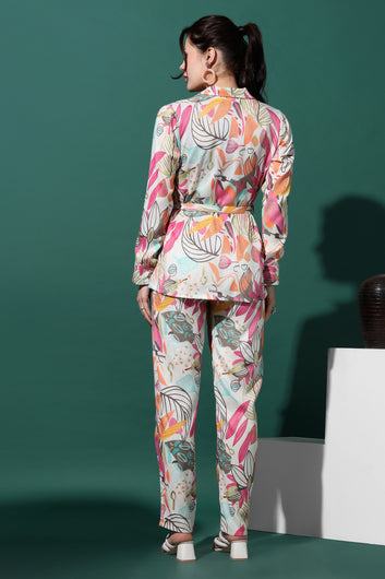 Womens Multicolor Capsule Floral Printed Top With Trouser Set