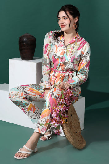 Womens Multicolor Capsule Floral Printed Top With Trouser Set