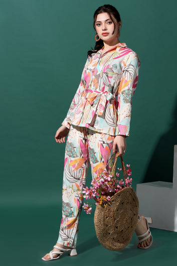 Womens Multicolor Capsule Floral Printed Top With Trouser Set