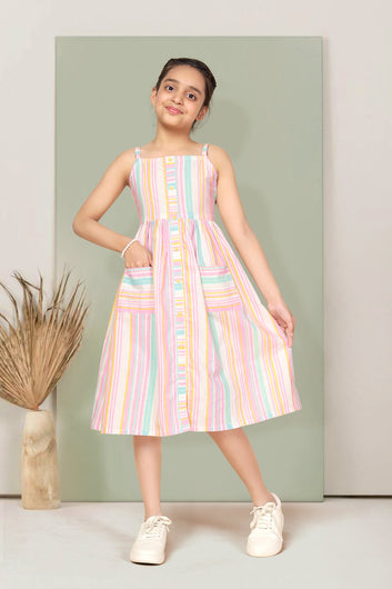 Girls Multicolor Cotton A-Line Dress