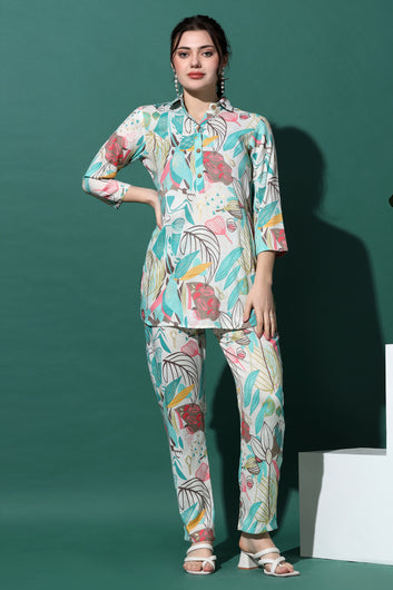 Womens Multicolor Capsule Floral Printed Top With Trouser Set