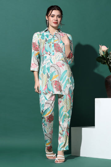 Womens Multicolor Capsule Floral Printed Top With Trouser Set