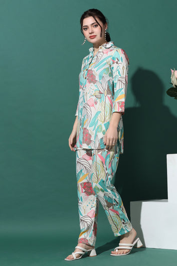 Womens Multicolor Capsule Floral Printed Top With Trouser Set