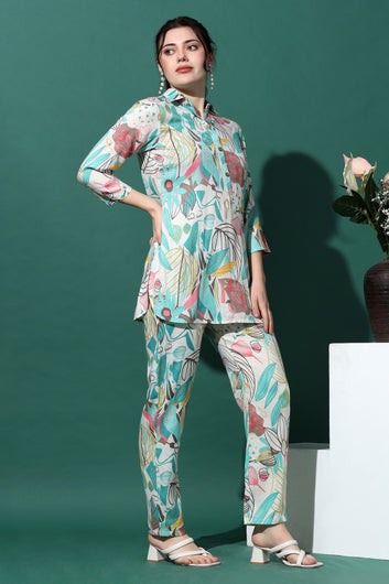Womens Multicolor Capsule Floral Printed Top With Trouser Set