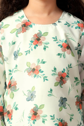 Girl's Muslin Flowe Printed kurta Sharara set