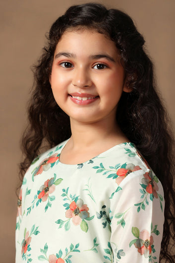 Girl's Muslin Flowe Printed kurta Sharara set
