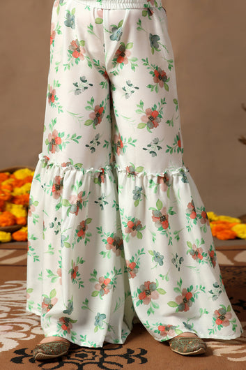 Girl's Muslin Flowe Printed kurta Sharara set