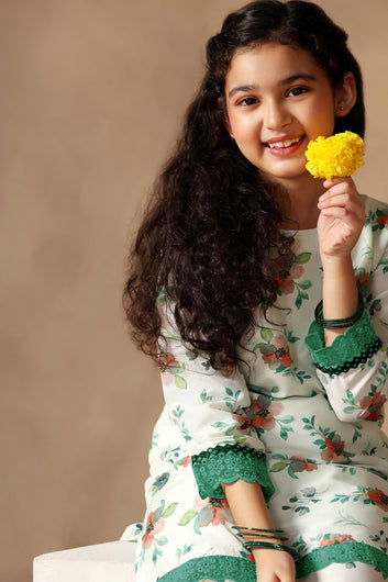 Girl's Muslin Flowe Printed kurta Sharara set