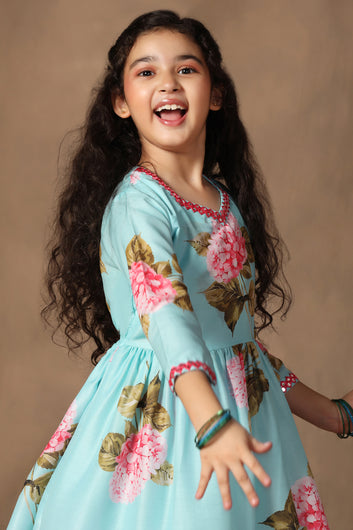 Girl's Muslin Flowe Printed kurta Sharara set
